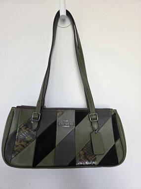 COACH Olive Green Patchwork Leather Shoulder Bag